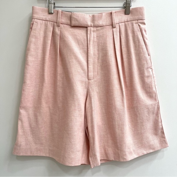 Banana Republic Linen Cotton Blend Bermuda Trouser Shorts 9” Pleated Peach - Picture 1 of 11